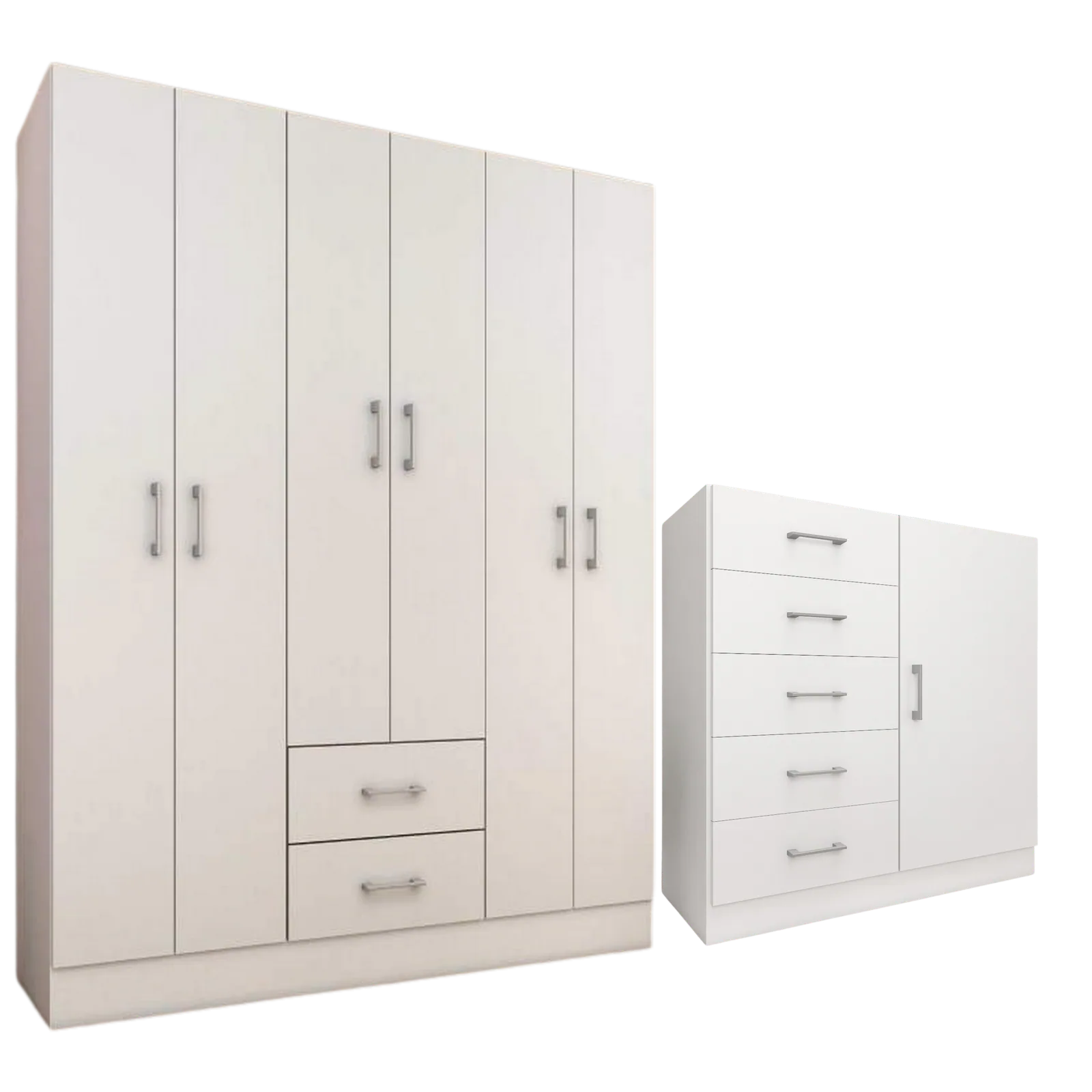 Guarda-Roupa 6 Portas Jamaica 6002 + Cômoda 5 Gavetas Sapateira Miami Branco – FELLICCI