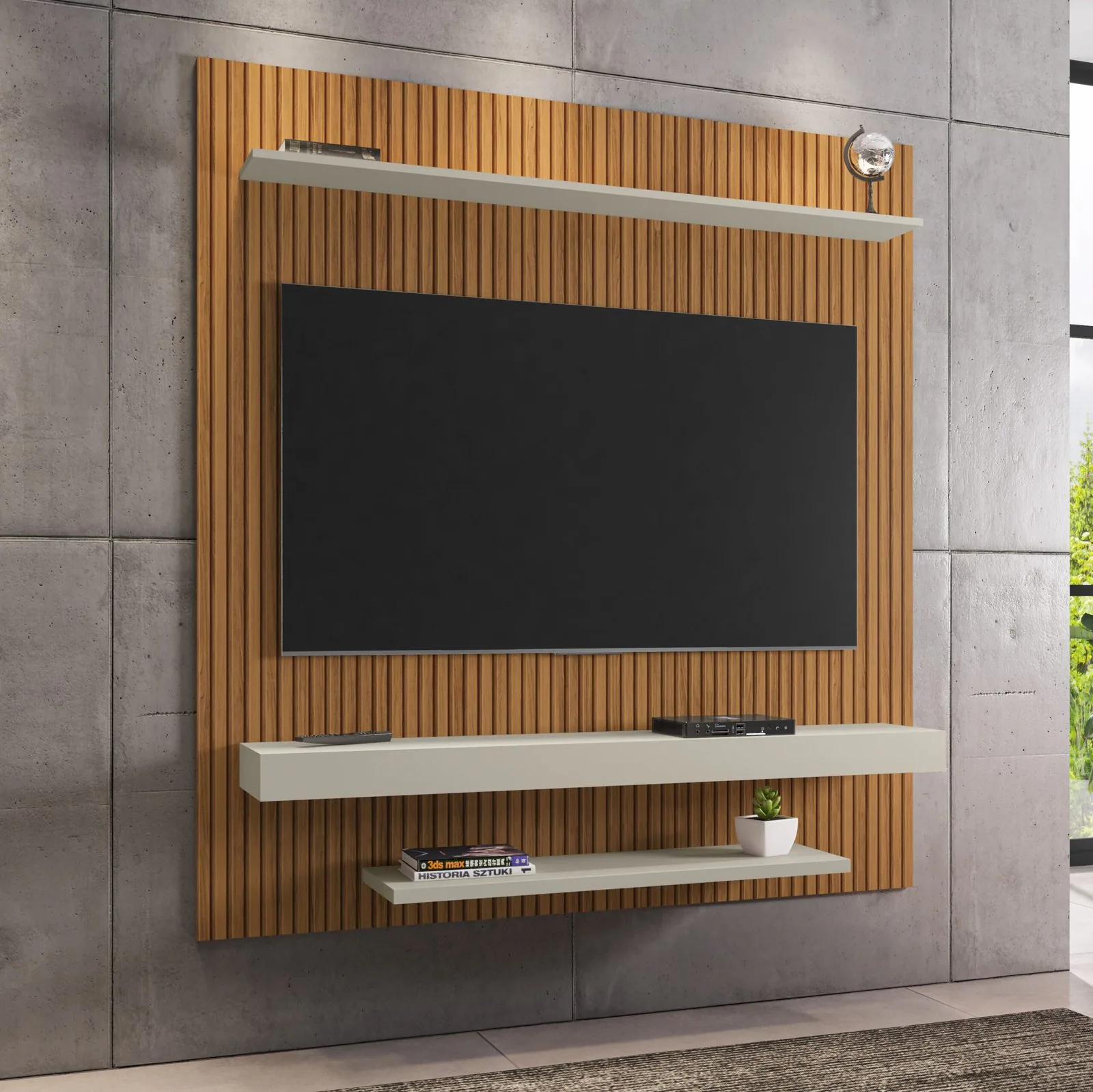 Painel até 60″ Leme Ripado/Off White – BECHARA