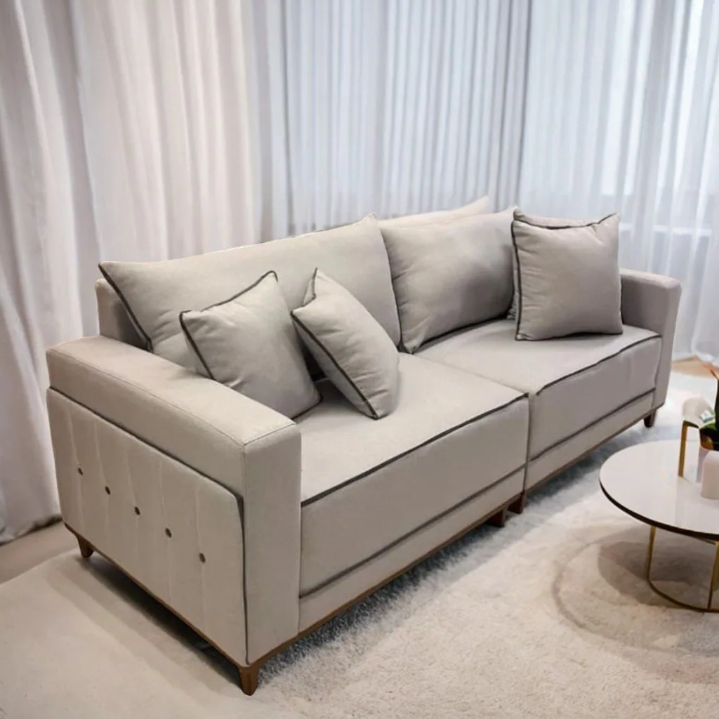 Sofá Living Montes Claros 3048 2,16 m Linho Bege 2119 – LUFER ESTOFADOS