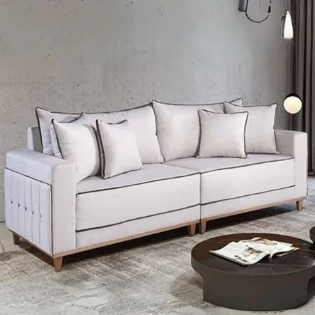 Sofá Living Montes Claros 3048 2,16 m Linho Bege 2119 – LUFER ESTOFADOS