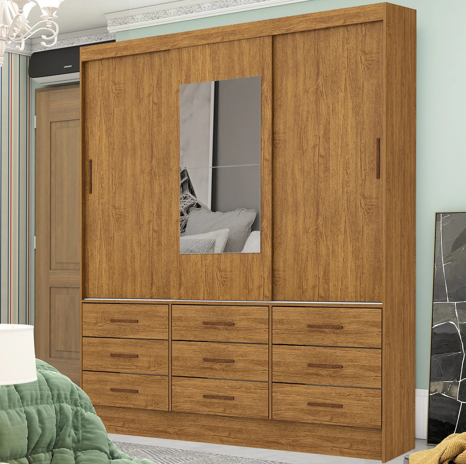 Guarda-Roupa 3 Portas Sevilha (Com espelho) 1,62 m Cinamono – CARIOCA MÓVEIS