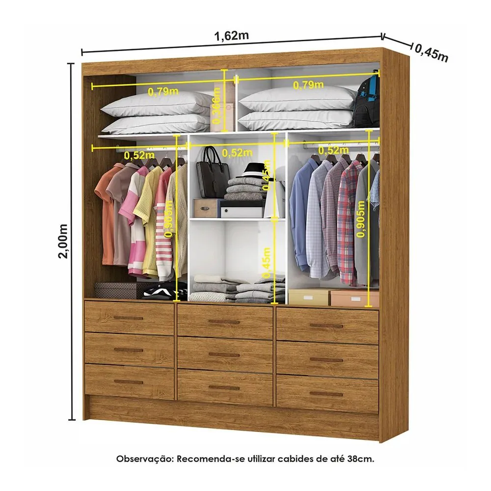 Guarda-Roupa 3 Portas Sevilha (Com espelho) 1,62 m Cinamono – CARIOCA MÓVEIS
