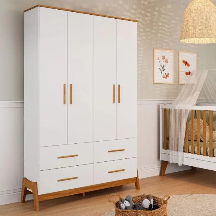 Guarda-Roupa 4 Portas Guti Retrô Branco Brilho/Amêndoa – PEROBA MÓVEIS