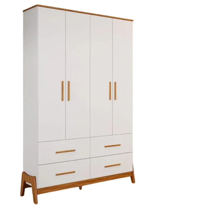 Guarda-Roupa 4 Portas Guti Retrô Branco Brilho/Amêndoa – PEROBA MÓVEIS