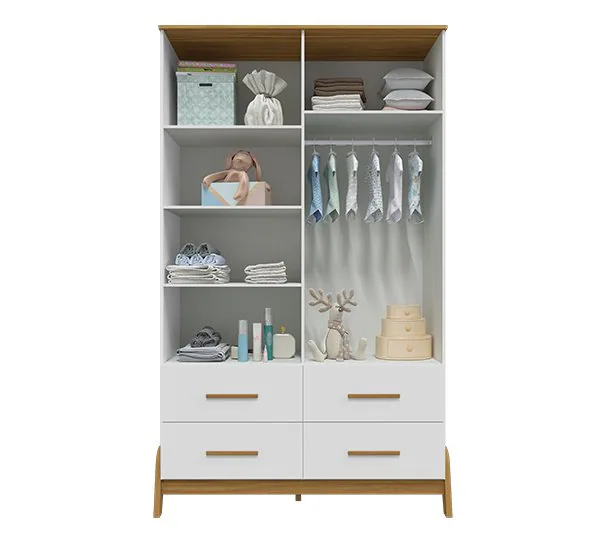 Guarda-Roupa 4 Portas Guti Retrô Branco Brilho/Amêndoa – PEROBA MÓVEIS