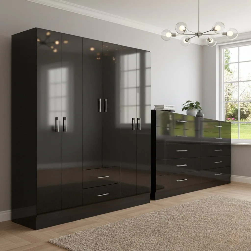 Guarda-Roupa 6 Portas Jamaica 6002 + Cômoda 10 Gavetas Caribe Preto – FELLICCI