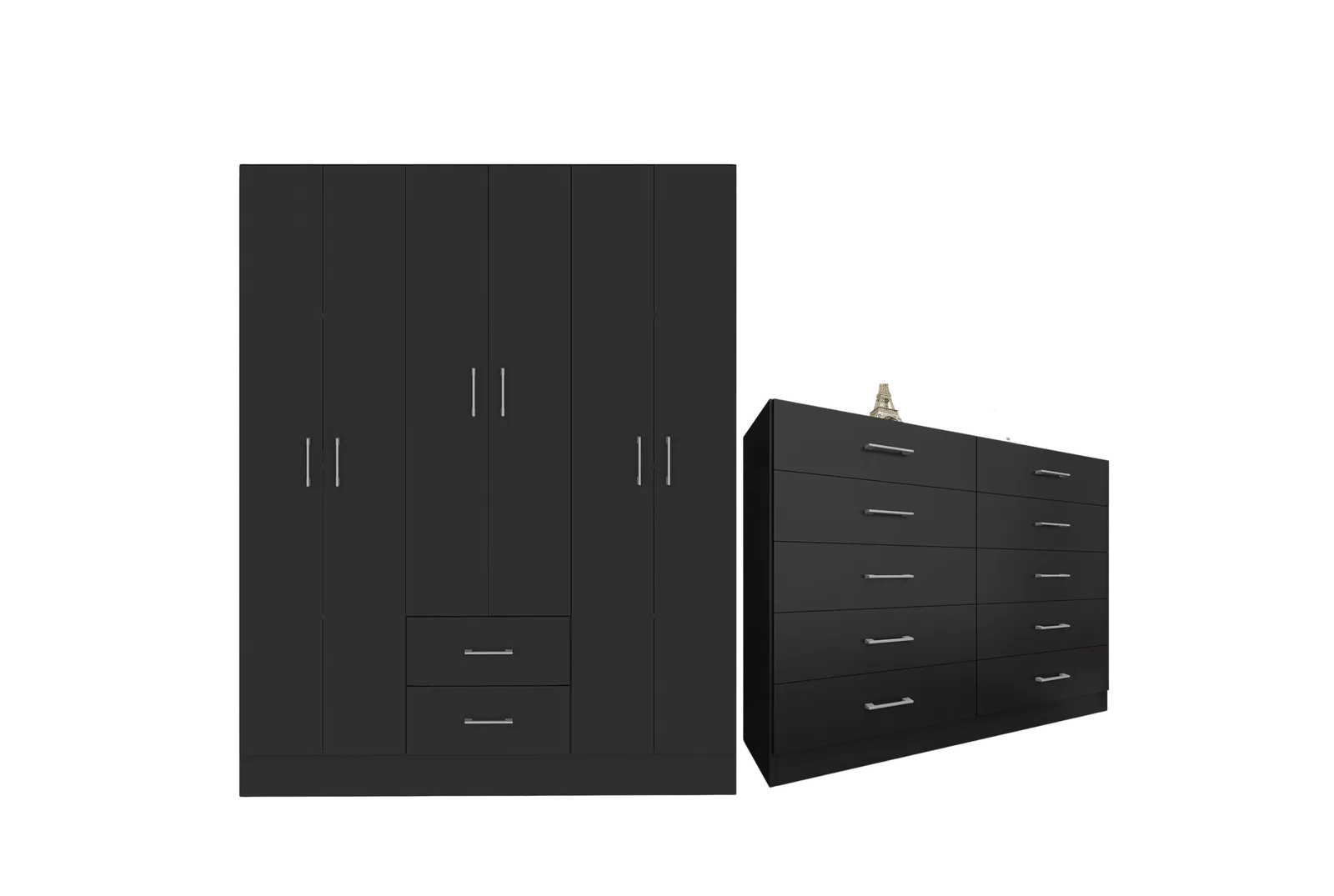 Guarda-Roupa 6 Portas Jamaica 6002 + Cômoda 10 Gavetas Caribe Preto – FELLICCI