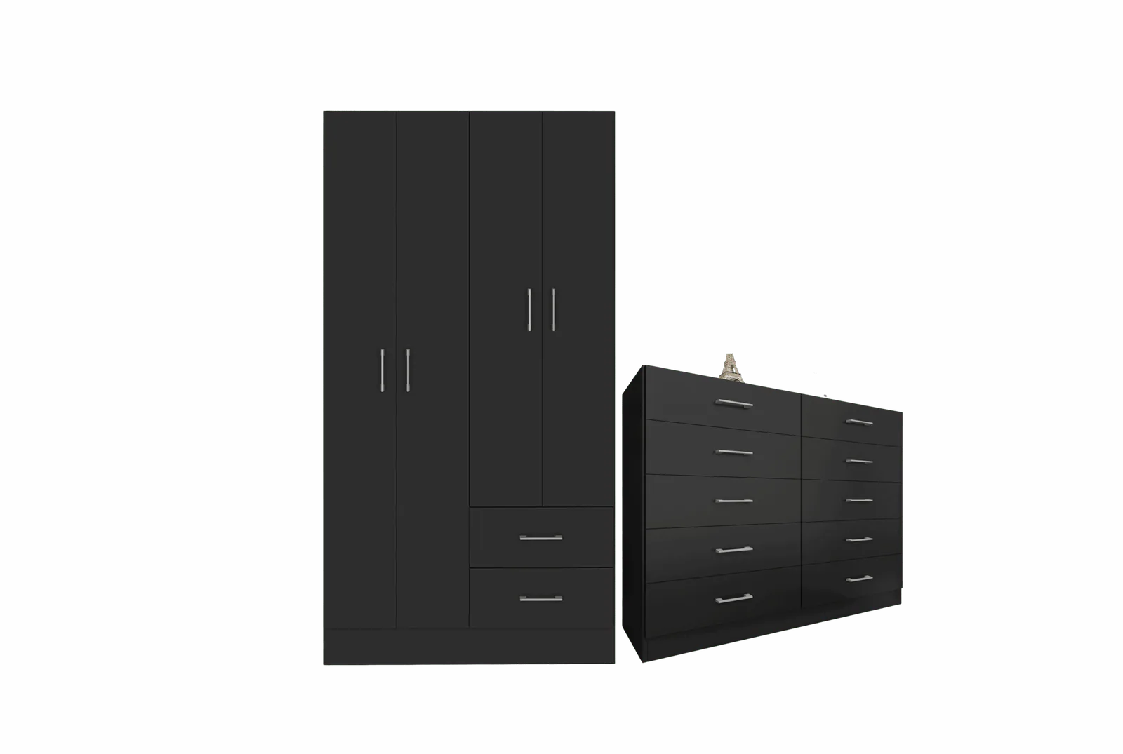 Guarda-Roupa 4 Portas Panamá 4002 + Cômoda 10 Gavetas Caribe Preto – FELLICCI