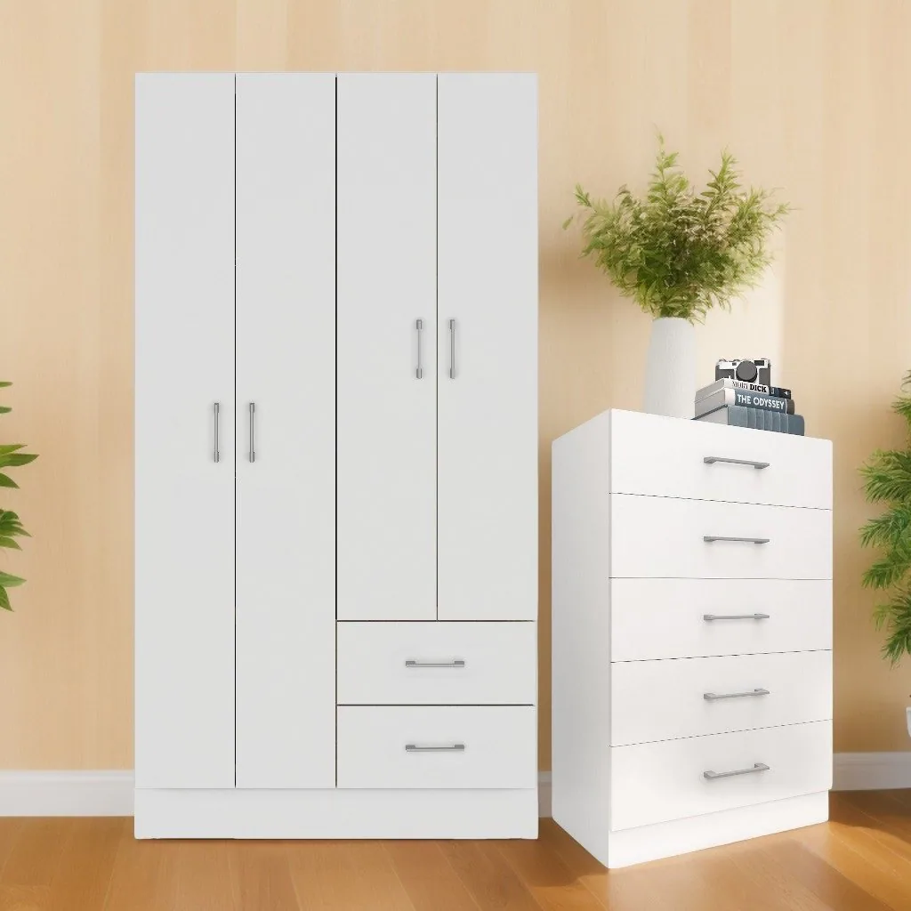 Guarda-Roupa 4 Portas Panamá 4002 + Cômoda 5 Gavetas Aruba Branco – FELLICCI