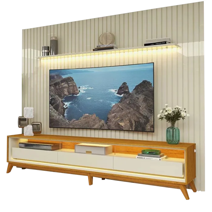 Painel até 85″ Nobre 230 Off White + Rack Requinte 212 Naturale/Off White – GELIUS