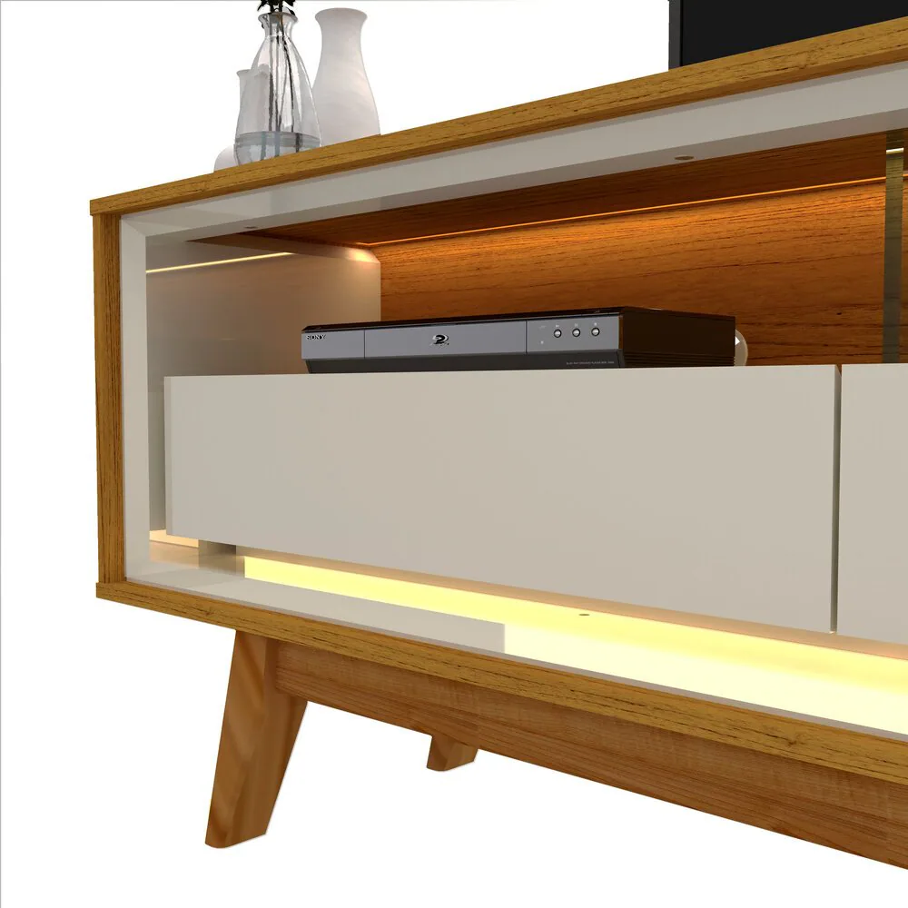 Painel até 85″ Nobre 230 Off White + Rack Requinte 212 Naturale/Off White – GELIUS