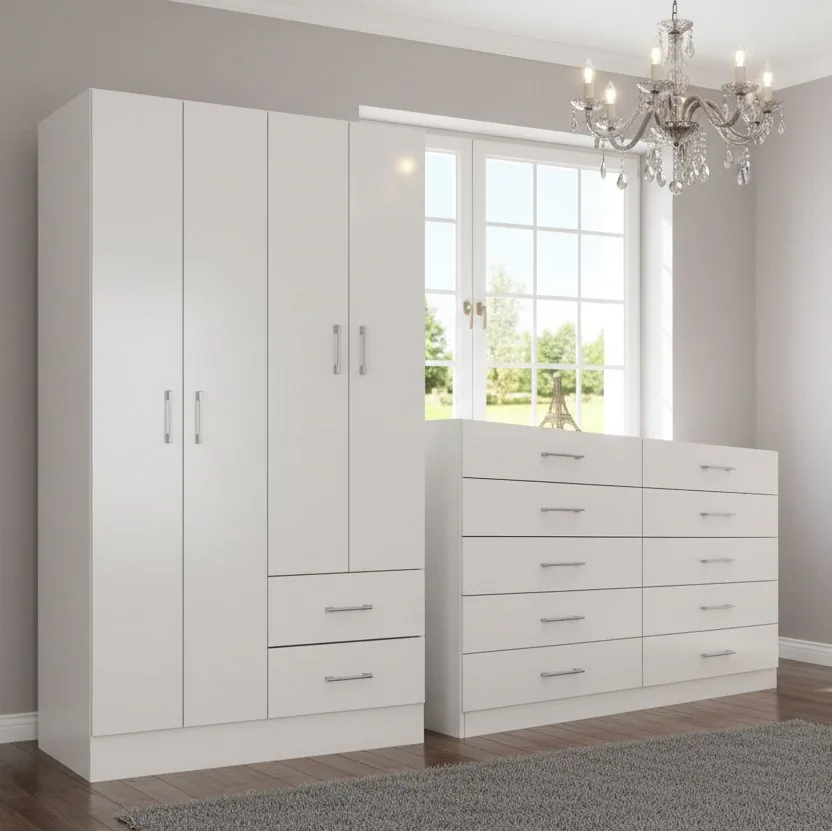 Guarda-Roupa 4 Portas Panamá 4002 + Cômoda 10 Gavetas Caribe Branco – FELLICCI
