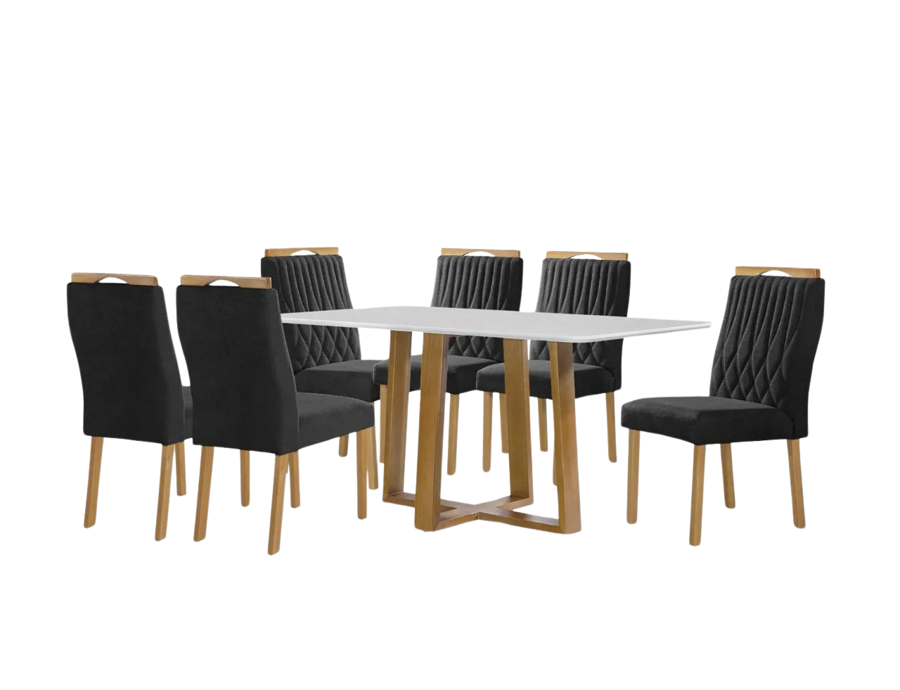 Mesa Pedro 160 Mel/Off White com 6 Cadeiras Gênova Veludo Preto – ART ASSENTOS