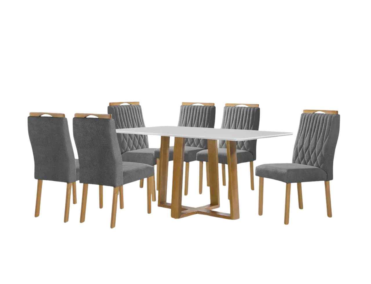 Mesa Pedro 160 Mel/Off White com 6 Cadeiras Gênova Veludo Grafite – ART ASSENTOS