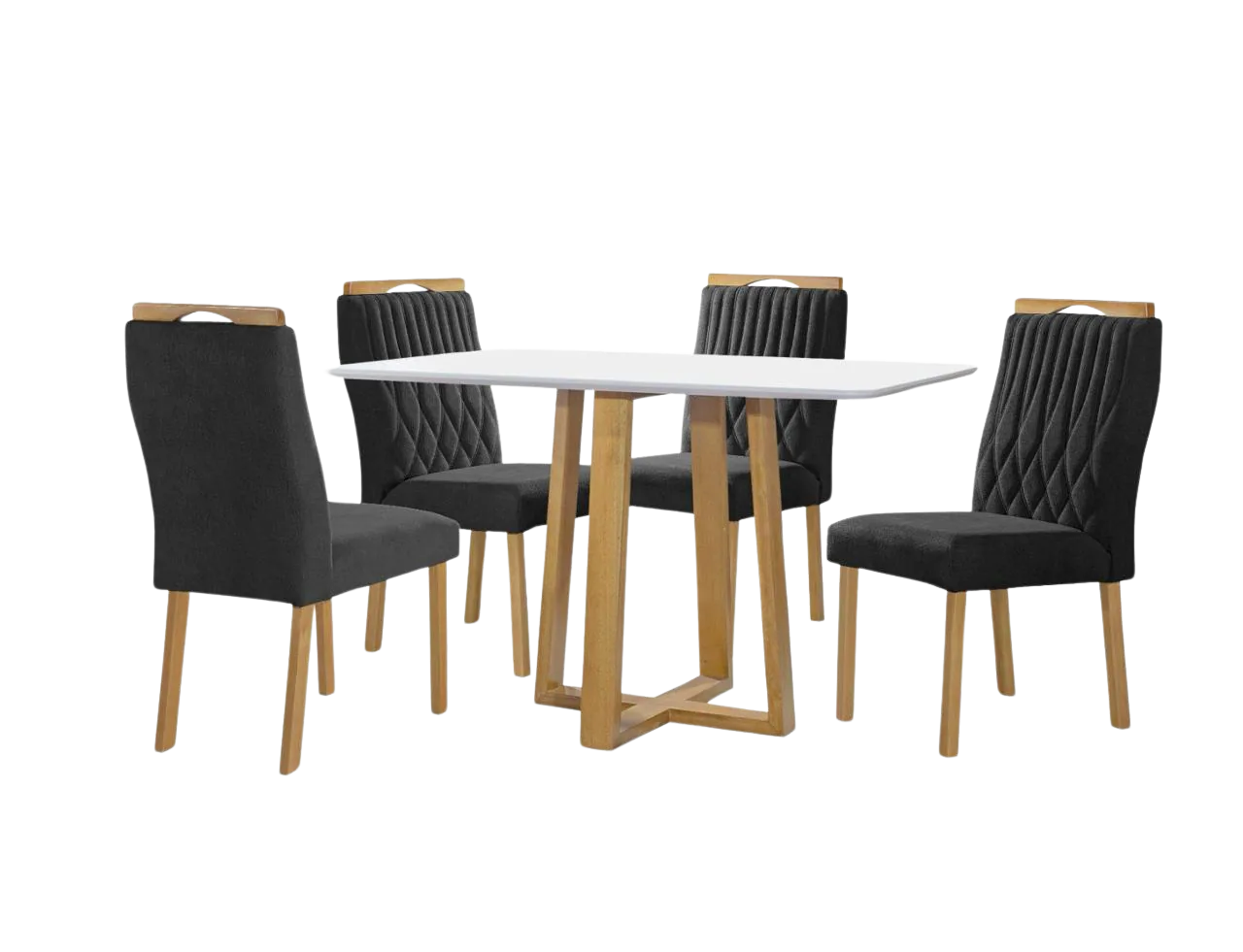 Mesa Pedro 120 Mel/Off White com 4 Cadeiras Gênova Veludo Preto – ART ASSENTOS