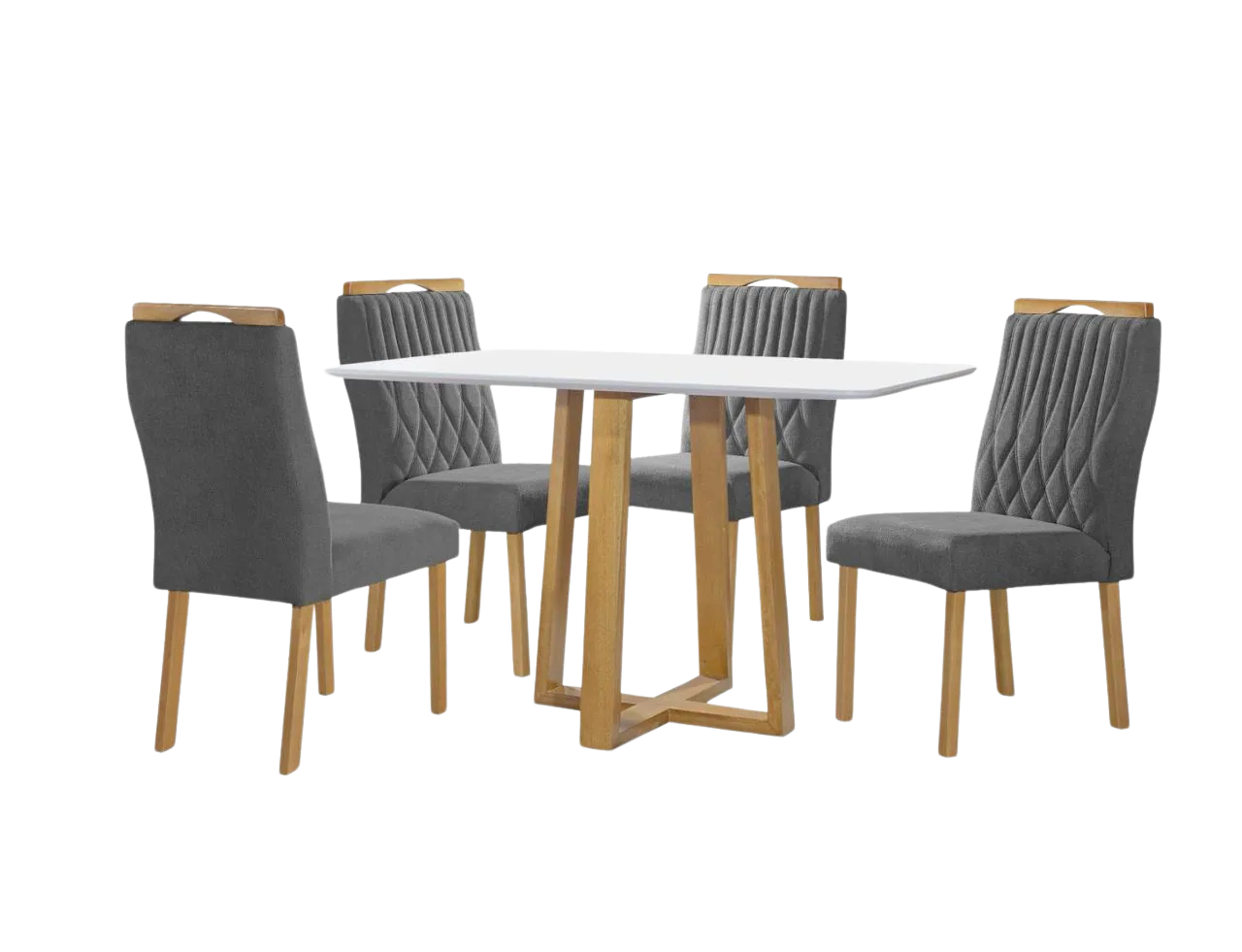 Mesa Pedro 120 Mel/Off White com 4 Cadeiras Gênova Veludo Grafite – ART ASSENTOS