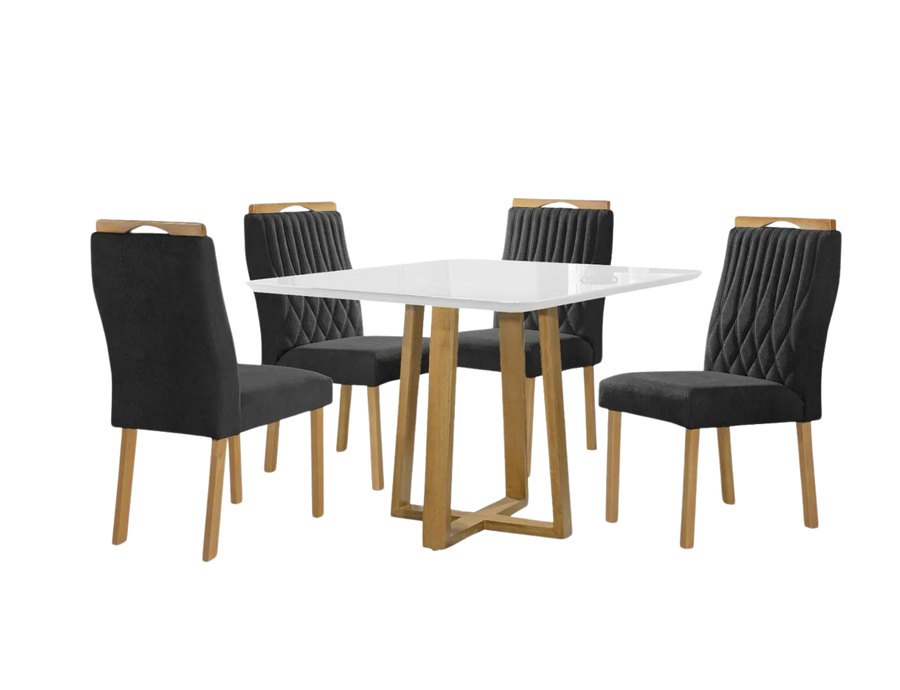 Mesa Pedro 90 Mel/Off White com 4 Cadeiras Gênova Veludo Preto – ART ASSENTOS