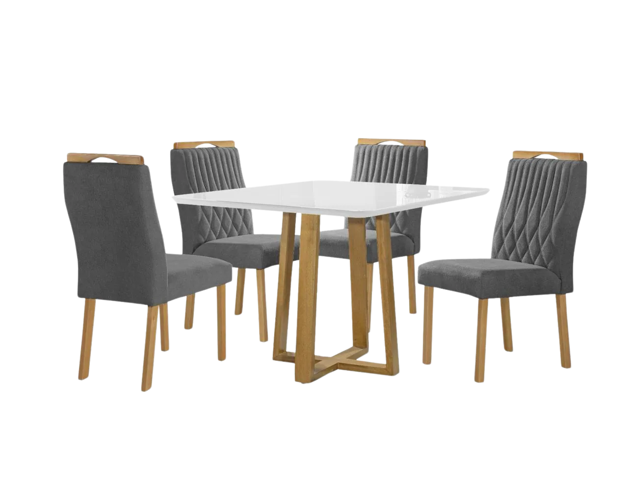 Mesa Pedro 90 Mel/Off White com 4 Cadeiras Gênova Veludo Grafite – ART ASSENTOS
