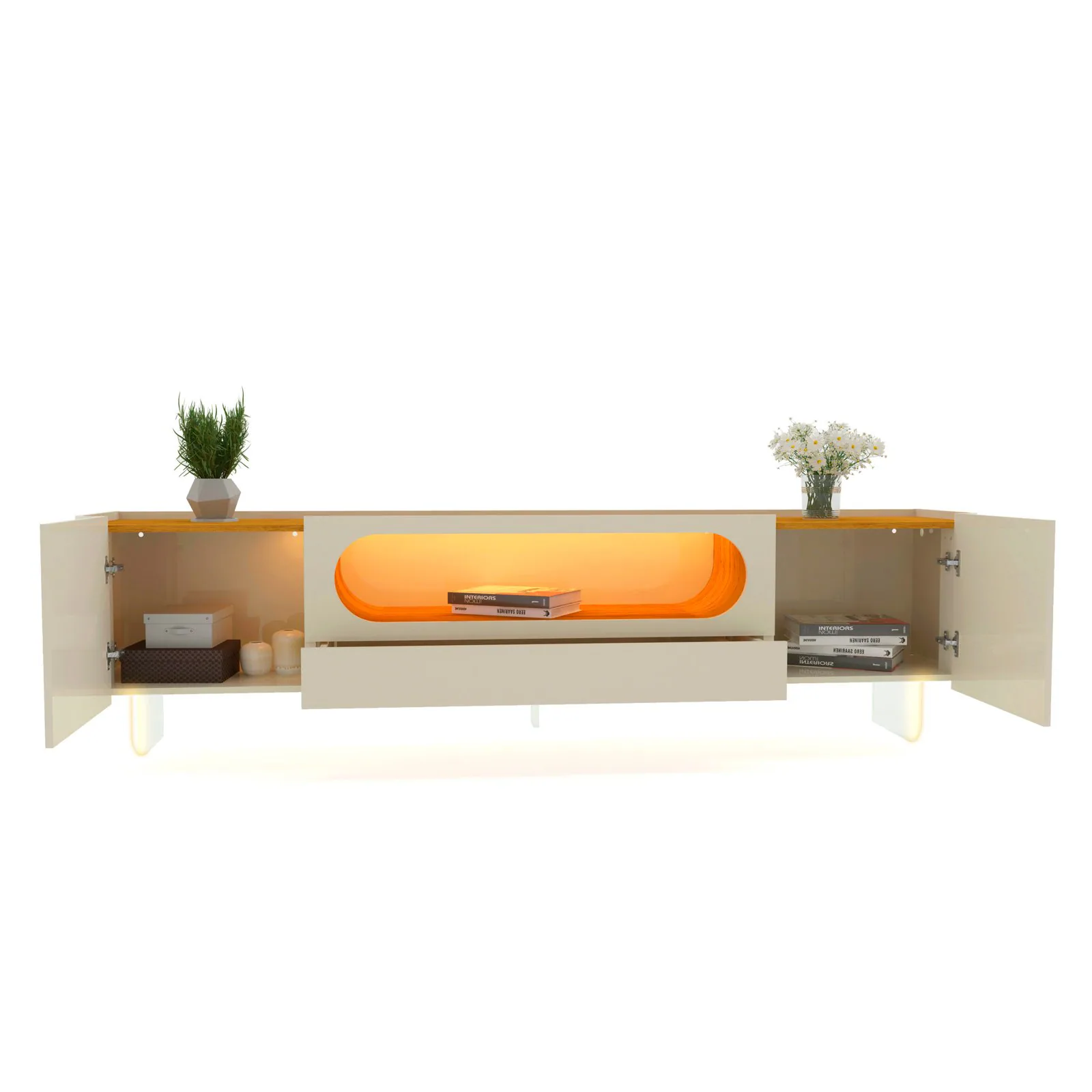 Rack até 85″ Nobre 210 (Pés de Vidro) Off White/Naturale – GELIUS