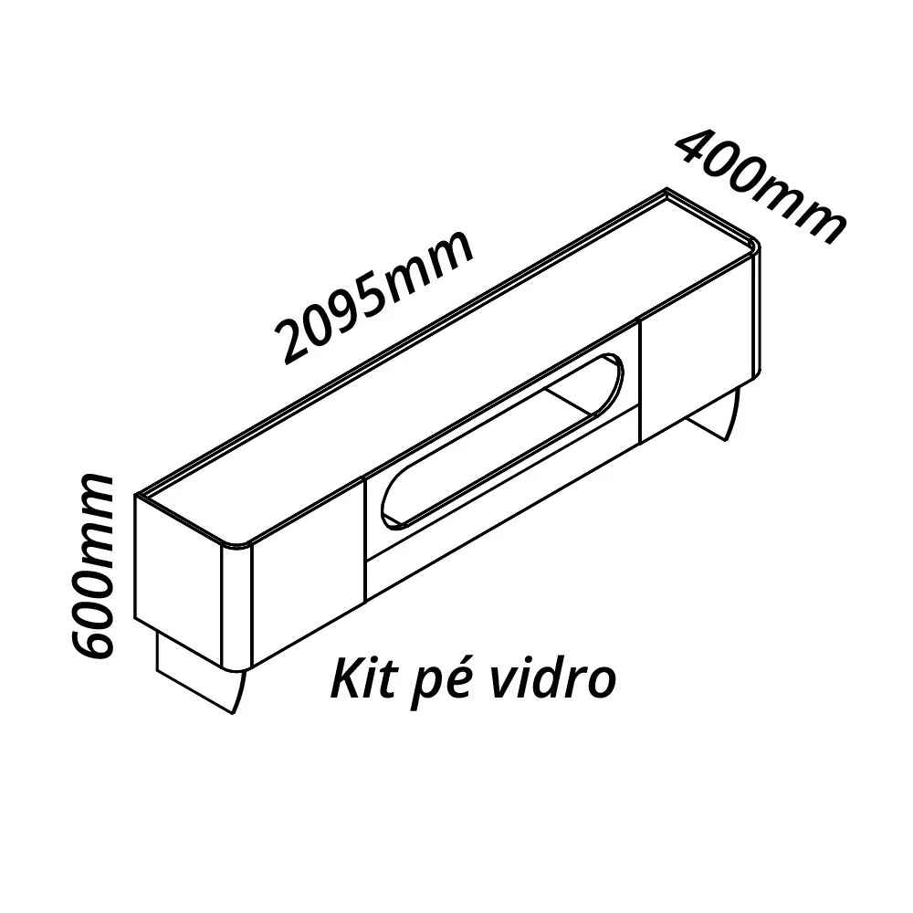 Rack até 85″ Nobre 210 (Pés de Vidro) Off White/Naturale – GELIUS