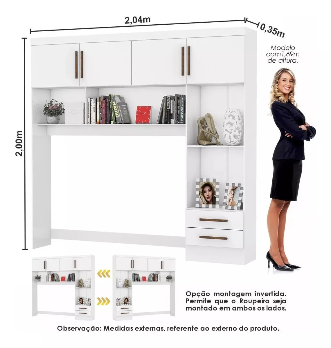 Modulado 4 Portas + Guarda-Roupa 3 Portas Dubai/Santiago Branco – CARIOCA MÓVEIS