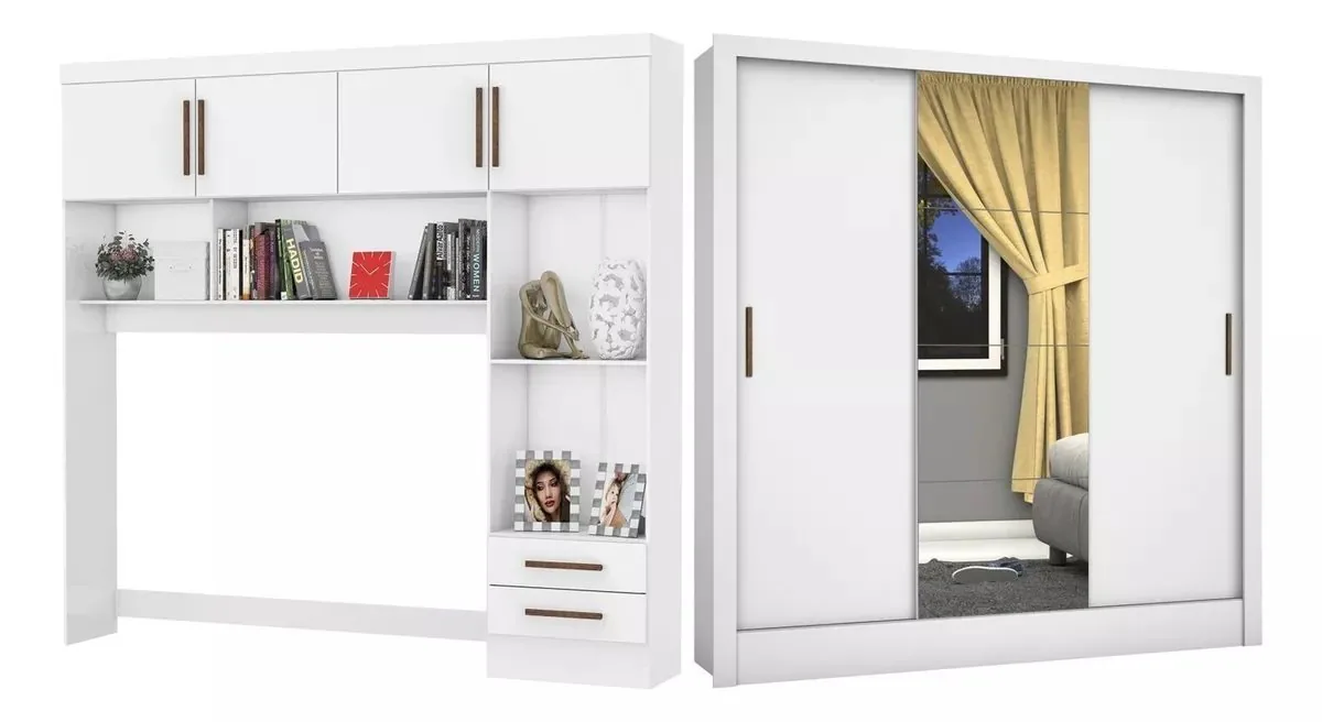 Modulado 4 Portas + Guarda-Roupa 3 Portas Dubai/Santiago Plus Branco – CARIOCA MÓVEIS