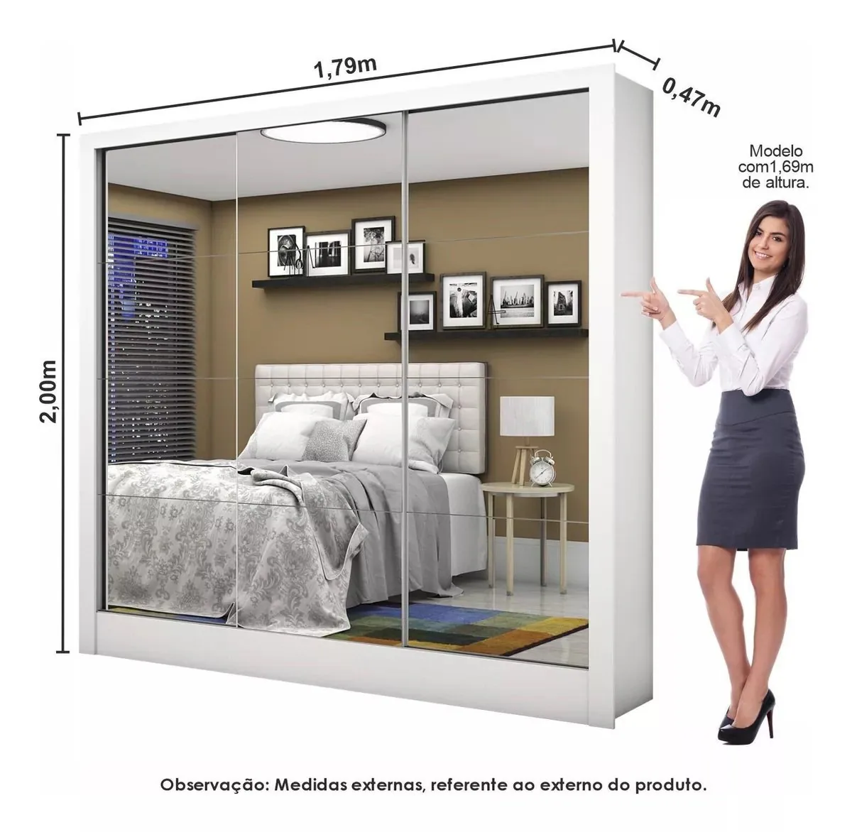 Modulado 4 Portas + Guarda-Roupa 3 Portas Dubai/Santiago Premium Branco – CARIOCA MÓVEIS