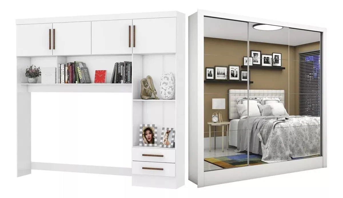 Modulado 4 Portas + Guarda-Roupa 3 Portas Dubai/Santiago Premium Branco – CARIOCA MÓVEIS