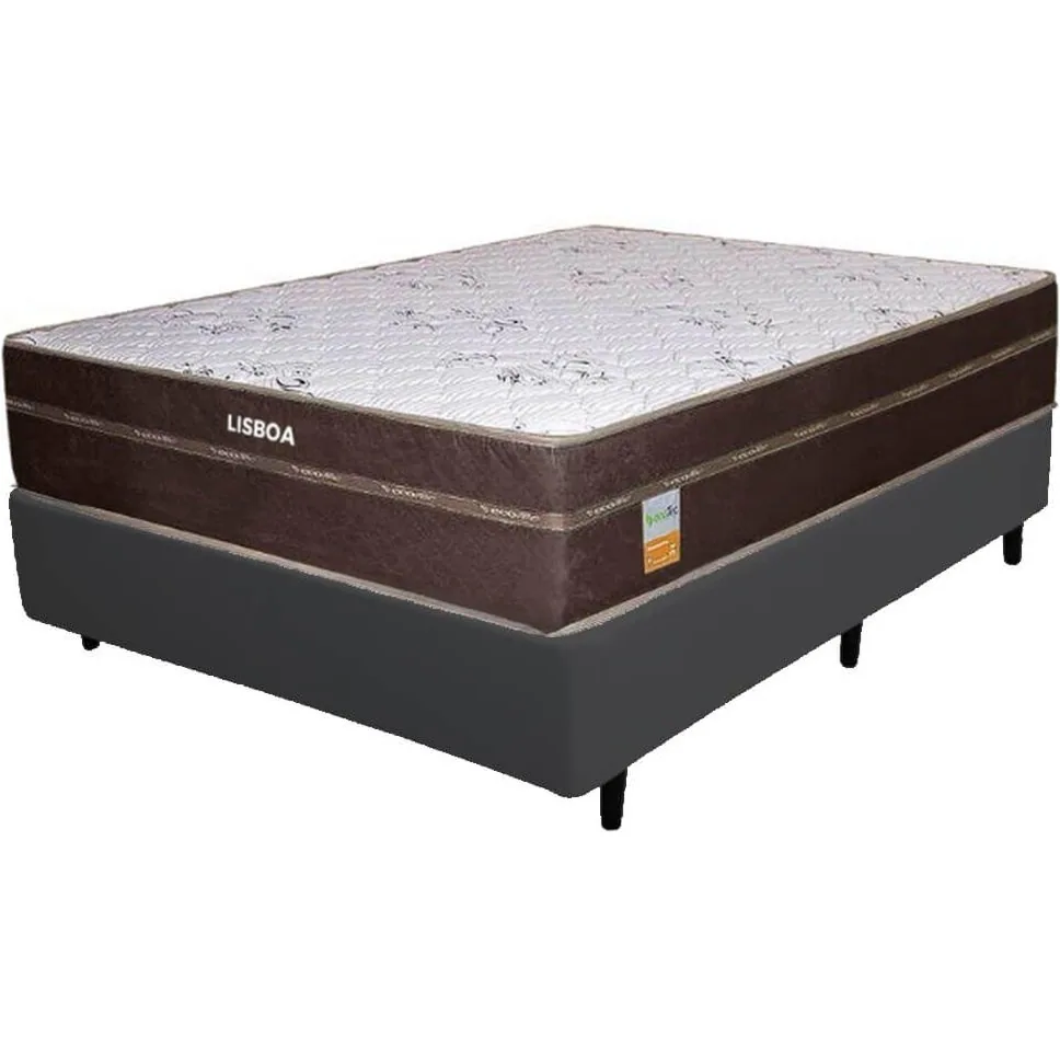 Colchão Casal Lisboa 24 cm D28 Molas Ensacadas + Base Simples Corino Preto – ECOTEC + BIOSTAR