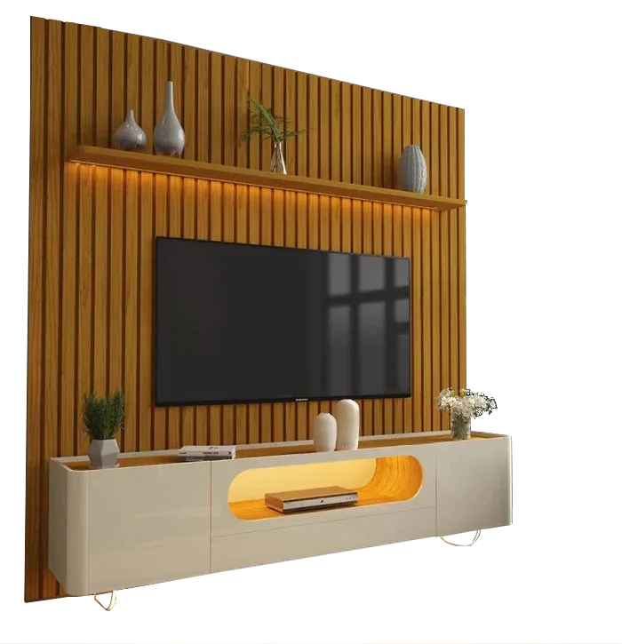 Painel Nobre 230 Naturale + Rack Nobre 210 (Pés de Vidro) Off White/Naturale – GELIUS