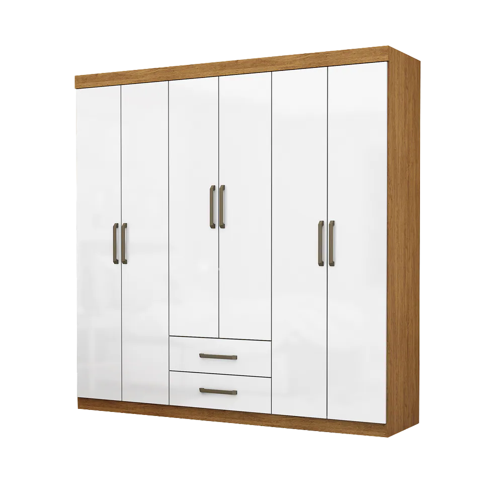 Guarda-Roupa 6 Portas(Sem Espelho/Sem Pés) Áries 1,53 m Cinamomo/Branco – CARIOCA MÓVEIS