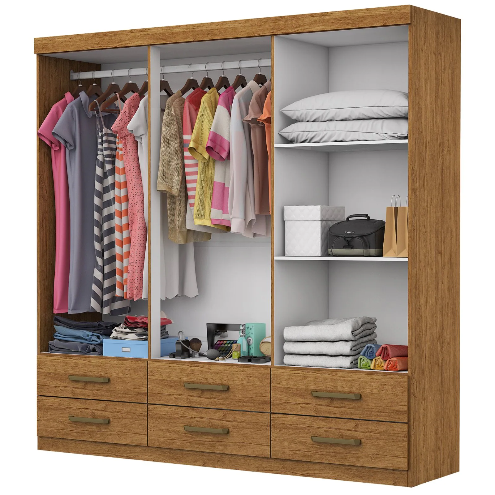 Guarda-Roupa 6 Portas(Sem Espelho/Sem Pés)Dallas 1,53 m Cinamomo – CARIOCA MÓVEIS