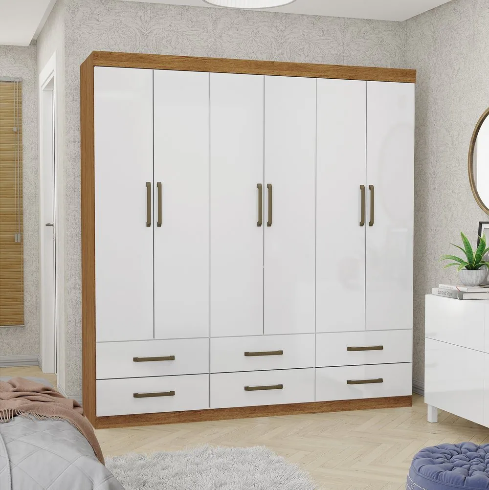 Guarda-Roupa 6 Portas(Sem Espelho/Sem Pés)Dallas 1,53 m Cinamomo/Branco – CARIOCA MÓVEIS