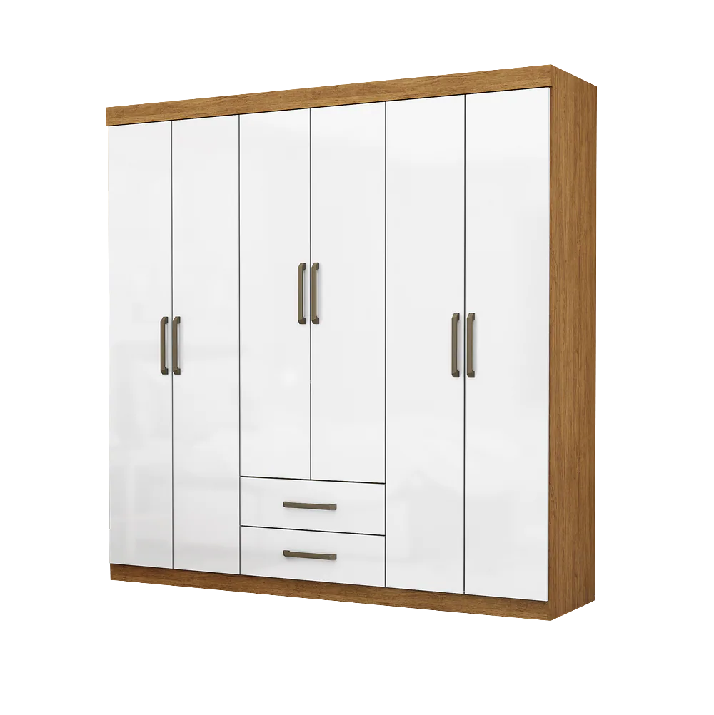 Guarda-Roupa 6 Portas(Sem Espelho/Sem Pés)Dallas 1,53 m Cinamomo/Branco – CARIOCA MÓVEIS