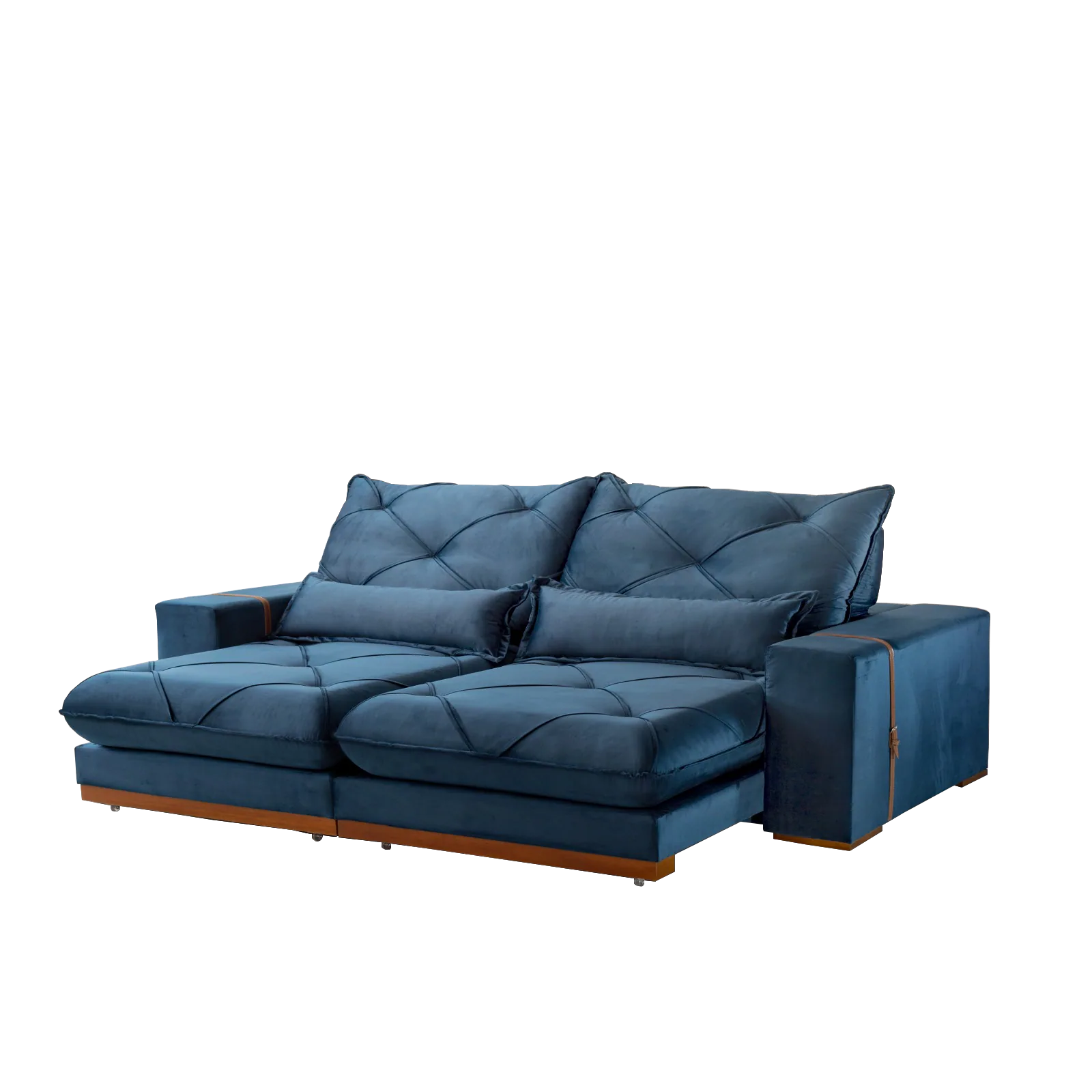 Sofá Retrátil e Reclinável Luanda/Isabella 2,50 m Veludo Azul – TREVO ESTOFADOS
