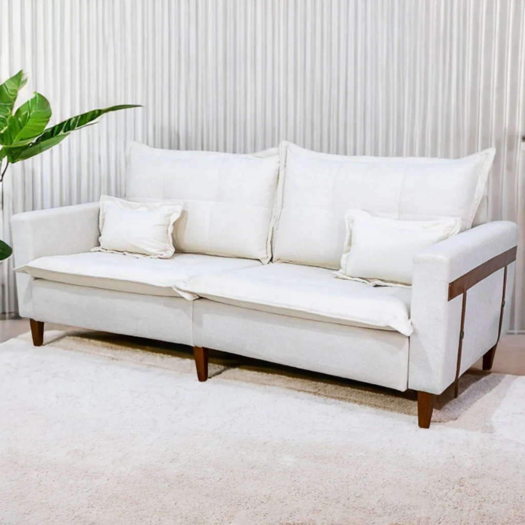 Sofá Living 2,04 m LE 2215 Linho Bouclé Bege A294 – TREVO ESTOFADOS