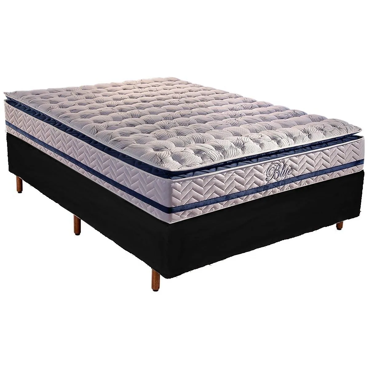 Colchão Casal Blue 32 cm HR33 Molas Ensacadas + Base Simples Corino Preto – PAROPAS + BIOSTAR