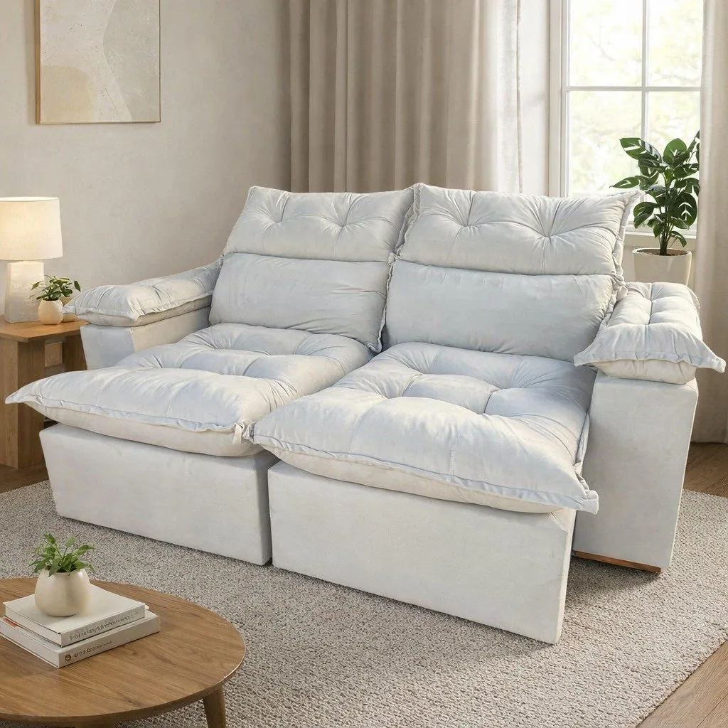 Sofá Retrátil e Reclinável Imperial 2,00 m Veludo Jolie Bege 03 – IMPERIAL DECOR