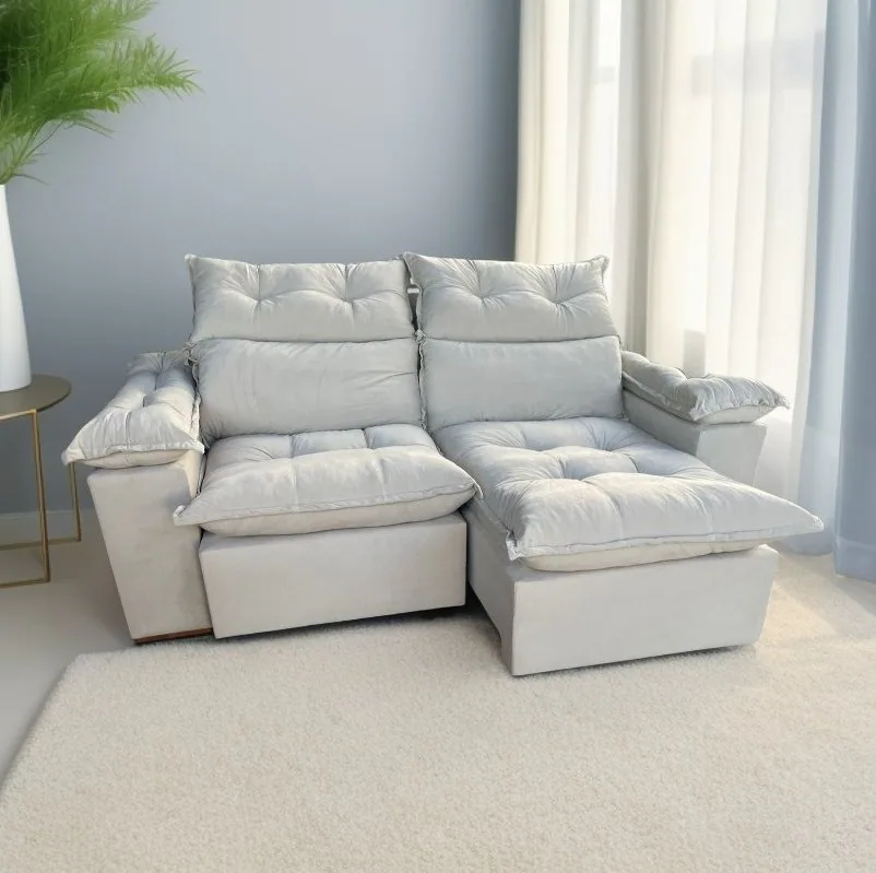 Sofá Retrátil e Reclinável Imperial 2,00 m Veludo Jolie Bege 03 – IMPERIAL DECOR