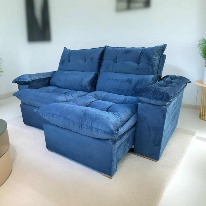 Sofá Retrátil e Reclinável Imperial 2,00 m Veludo Jolie Azul 07 – IMPERIAL DECOR