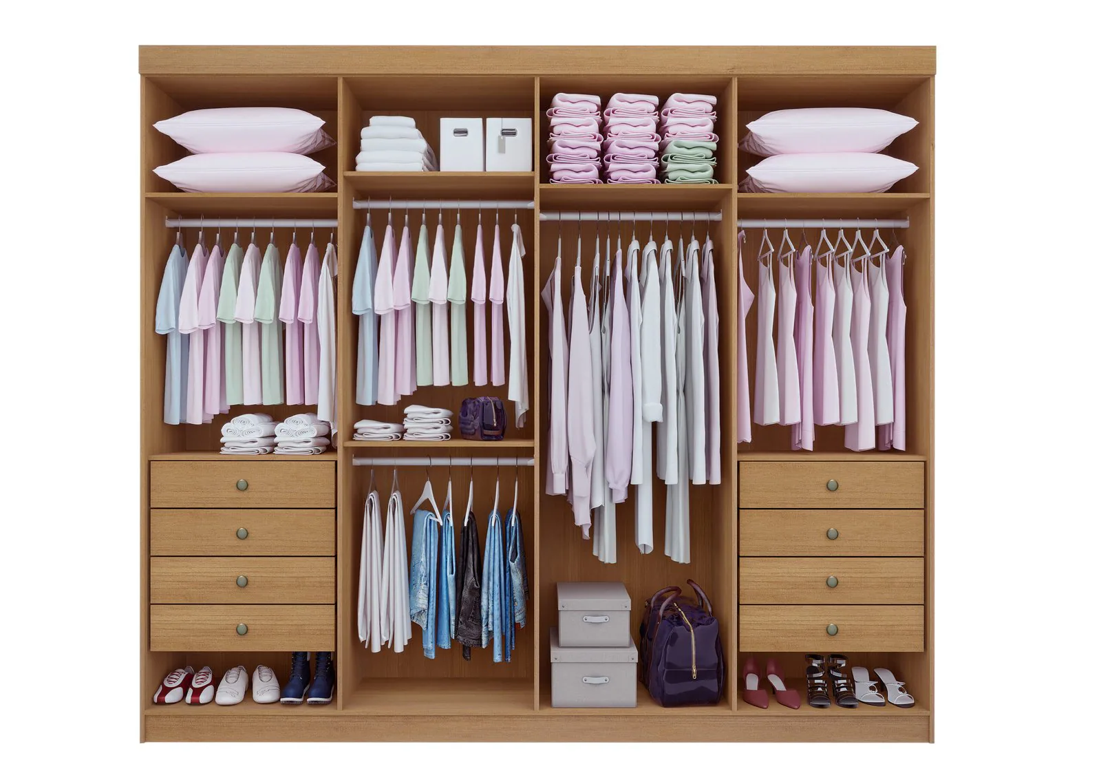 Guarda-Roupa 8 Portas Daymond 2,75 m Branco/Ripado – D’DORO MÓVEIS