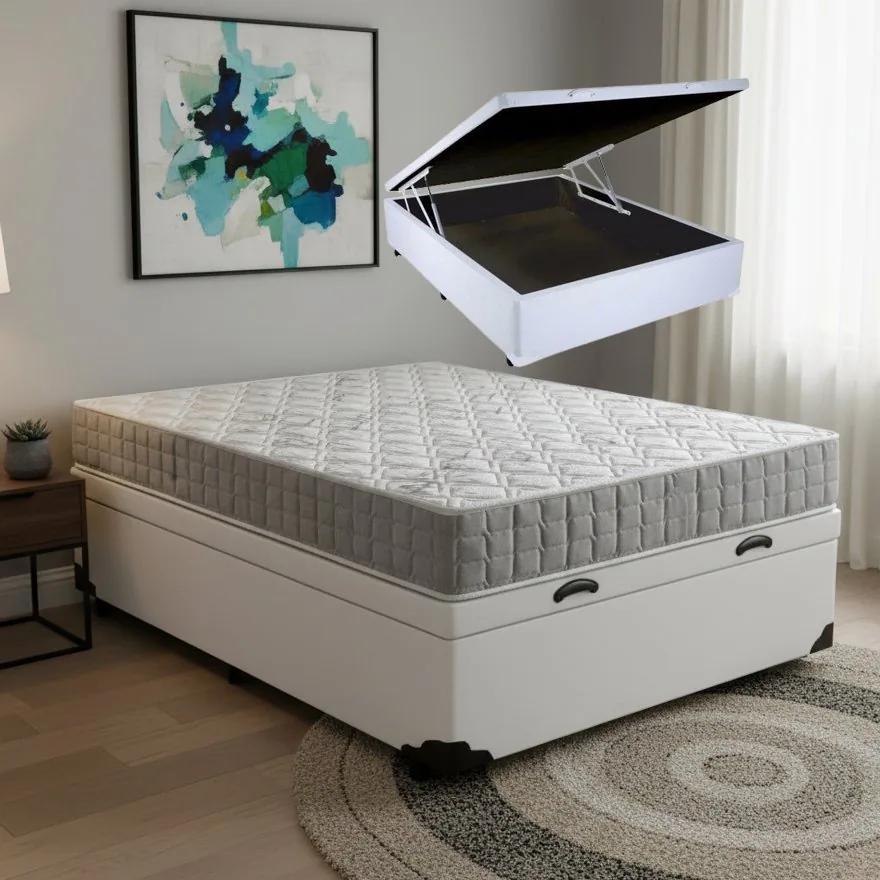 Colchão Casal Orthosono 18 cm D33 + Base Baú Corino Branco – ANJOS + BIOSTAR