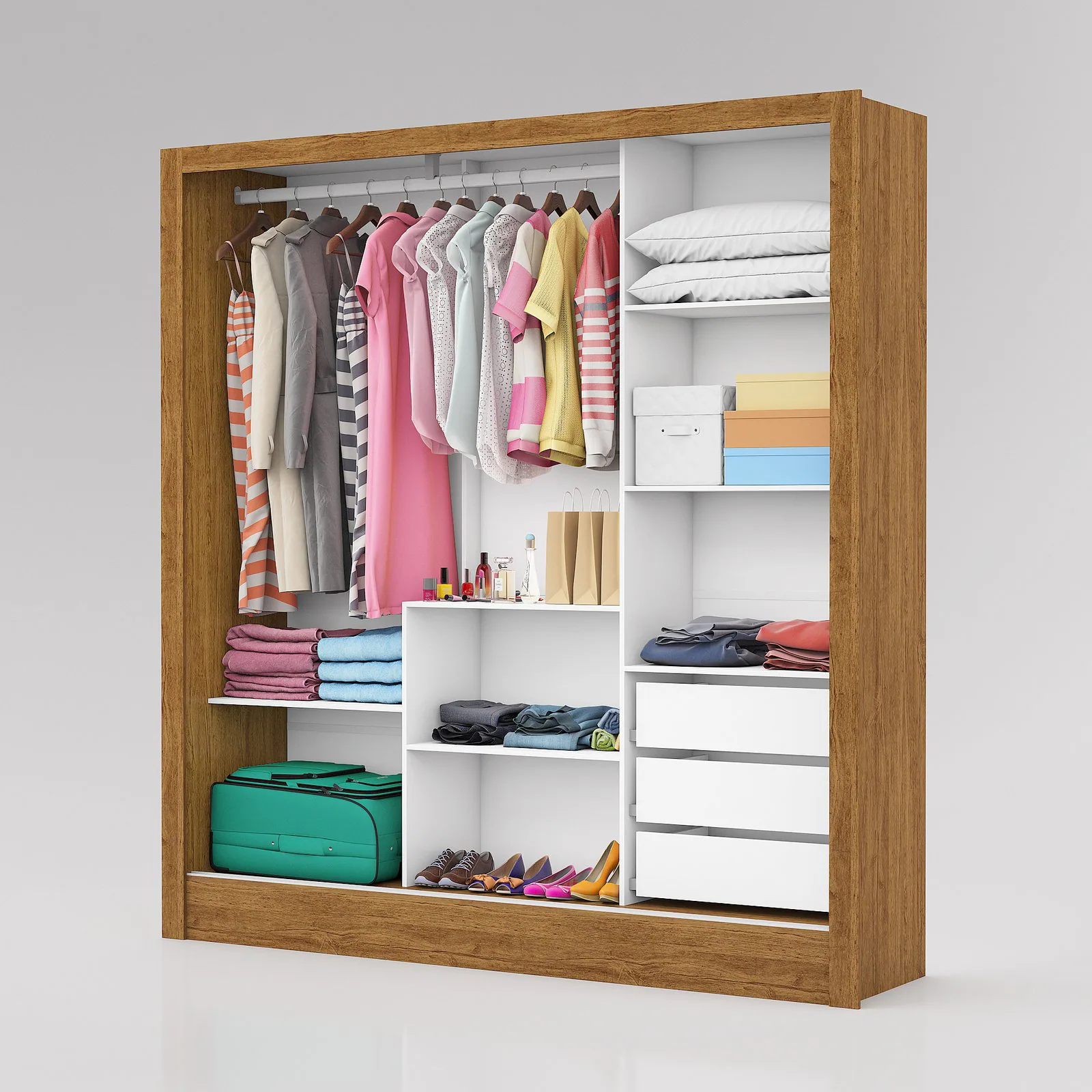 Guarda-Roupa 3 Portas Dubai/Santiago (Sem espelho) Cinamomo/Branco – CARIOCA MÓVEIS