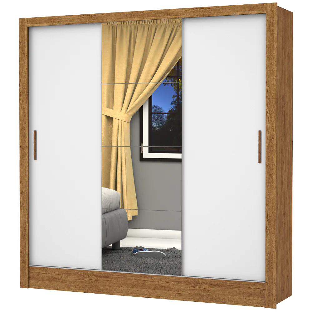 Guarda-Roupa 3 Portas Dubai/Santiago Plus (1 porta espelhada) 1,79 m Cinamomo/Branco – CARIOCA MÓVEIS