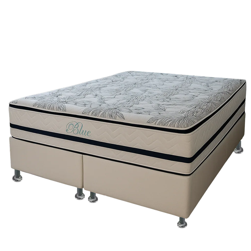 Colchão Queen Blue 32 cm H33 Molas Ensacadas + Base Simples Corino Branco – PAROPAS + BIOSTAR