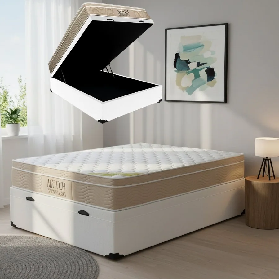 Colchão Casal Airtech Springpocket 25 cm D26 Molas Ensacadas + Base Baú Corino Branco – ORTOBOM + BIOSTAR
