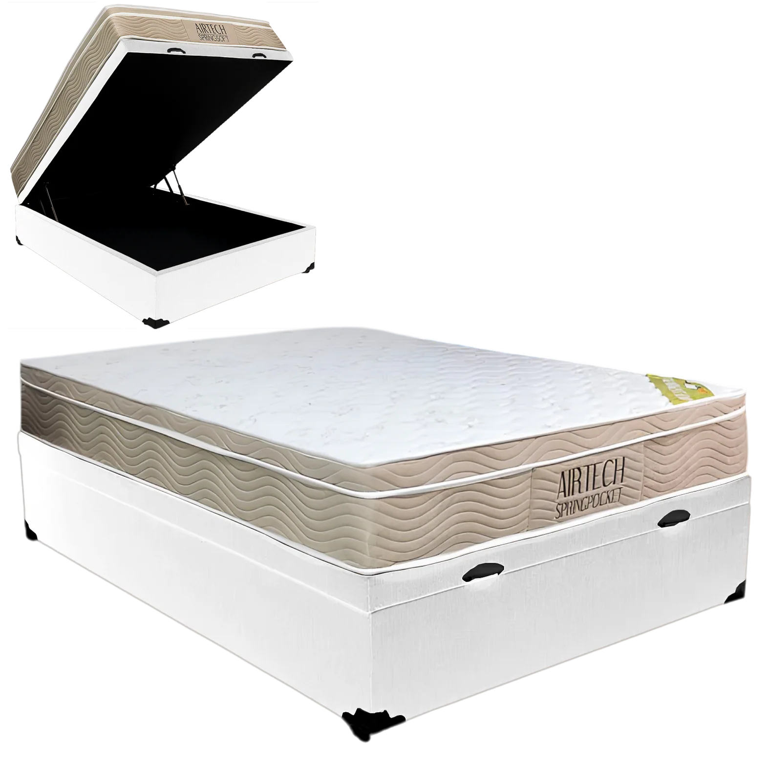 Colchão Casal Airtech Springpocket 25 cm D26 Molas Ensacadas + Base Baú Corino Branco – ORTOBOM + BIOSTAR