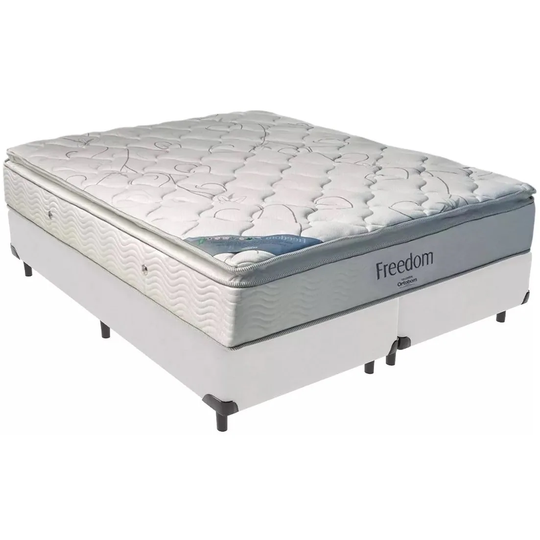 Colchão Queen Freedom + Base Box Simples Corino Branco – ORTOBOM + BIOSTAR