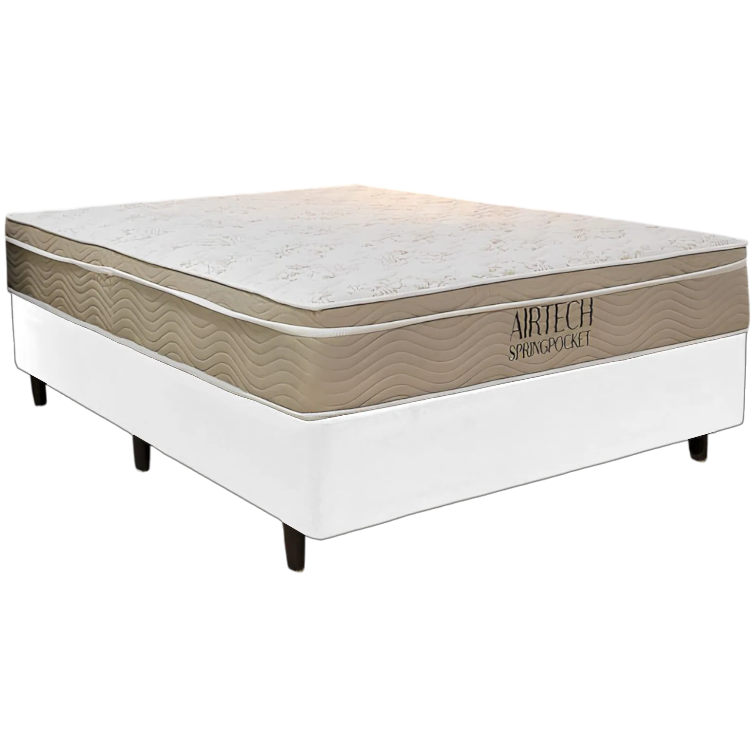 Colchão Casal Airtech Springpocket 25 cm D26 Molas Ensacadas + Base Simples Corino Branco – ORTOBOM + ALTO NÍVEL