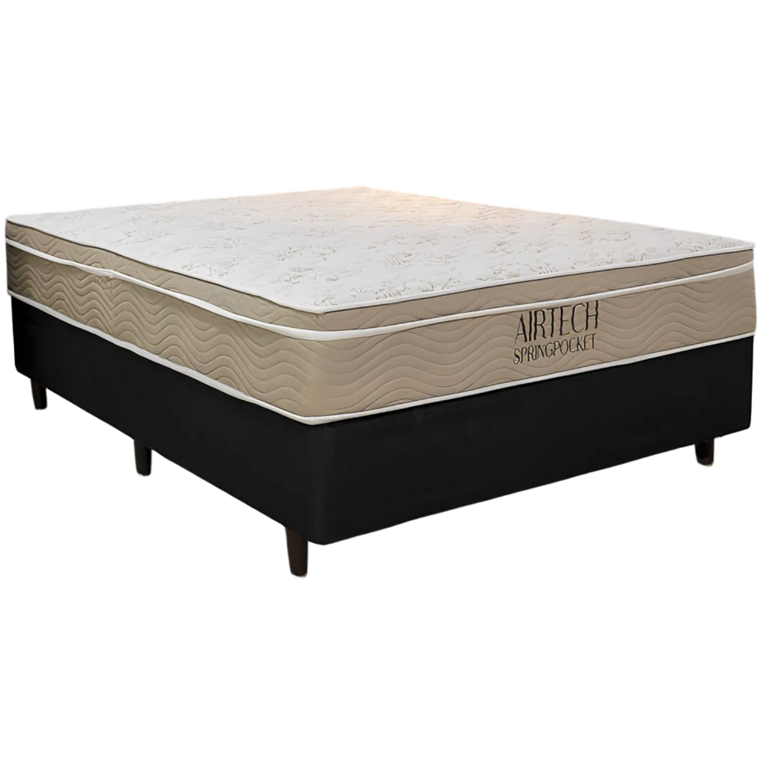 Colchão Casal Airtech Springpocket 25 cm D26 Molas Ensacadas + Base Simples Corino Preto – ORTOBOM + BIOSTAR
